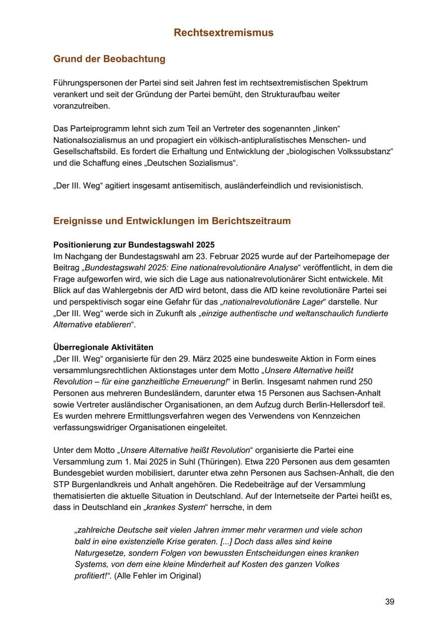 Seite 39 des Verfassungsschutzbericht 2025 Sachsen-Anhalt
