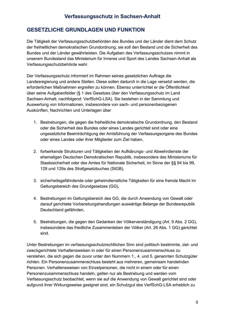 Seite 5 des Verfassungsschutzbericht 2025 Sachsen-Anhalt