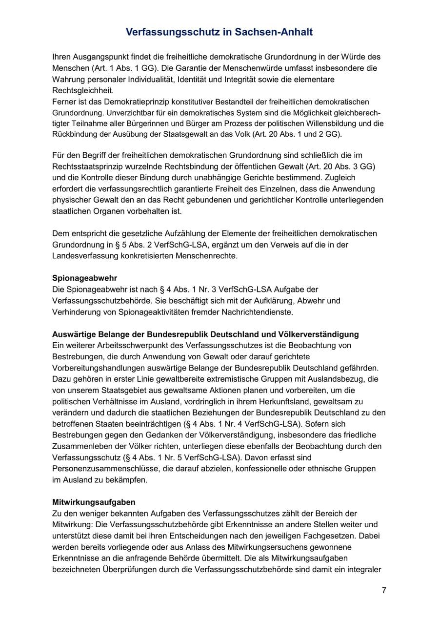 Seite 7 des Verfassungsschutzbericht 2025 Sachsen-Anhalt