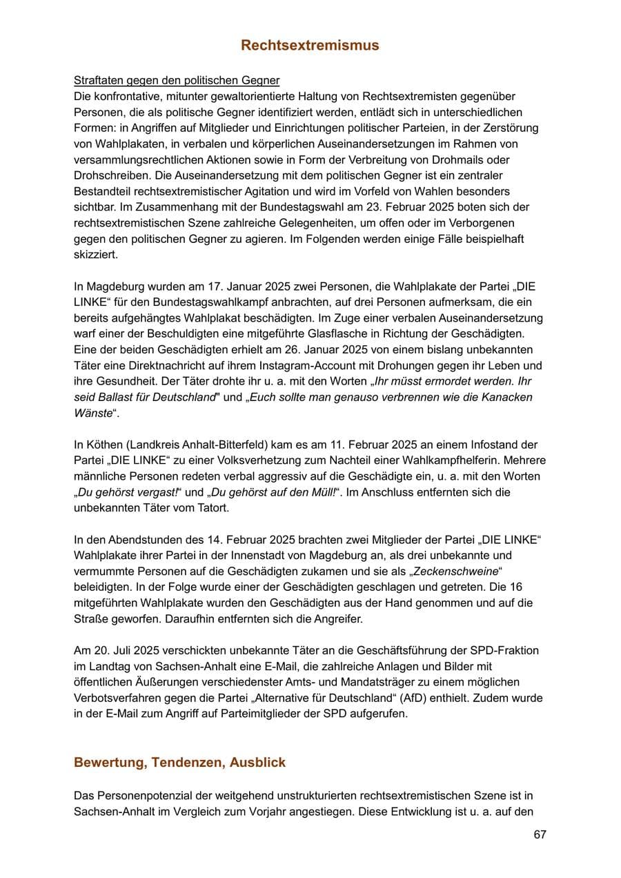 Seite 67 des Verfassungsschutzbericht 2025 Sachsen-Anhalt