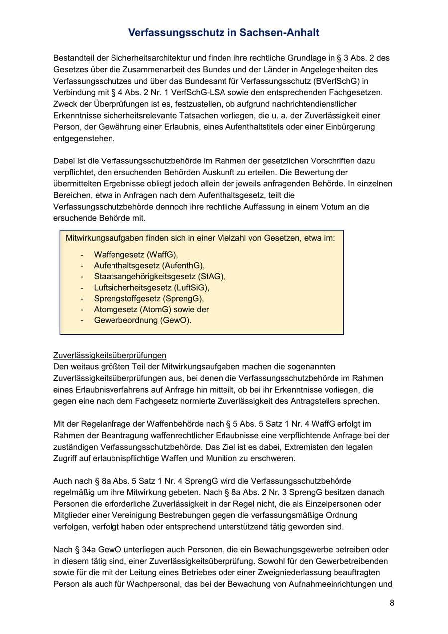 Seite 8 des Verfassungsschutzbericht 2025 Sachsen-Anhalt
