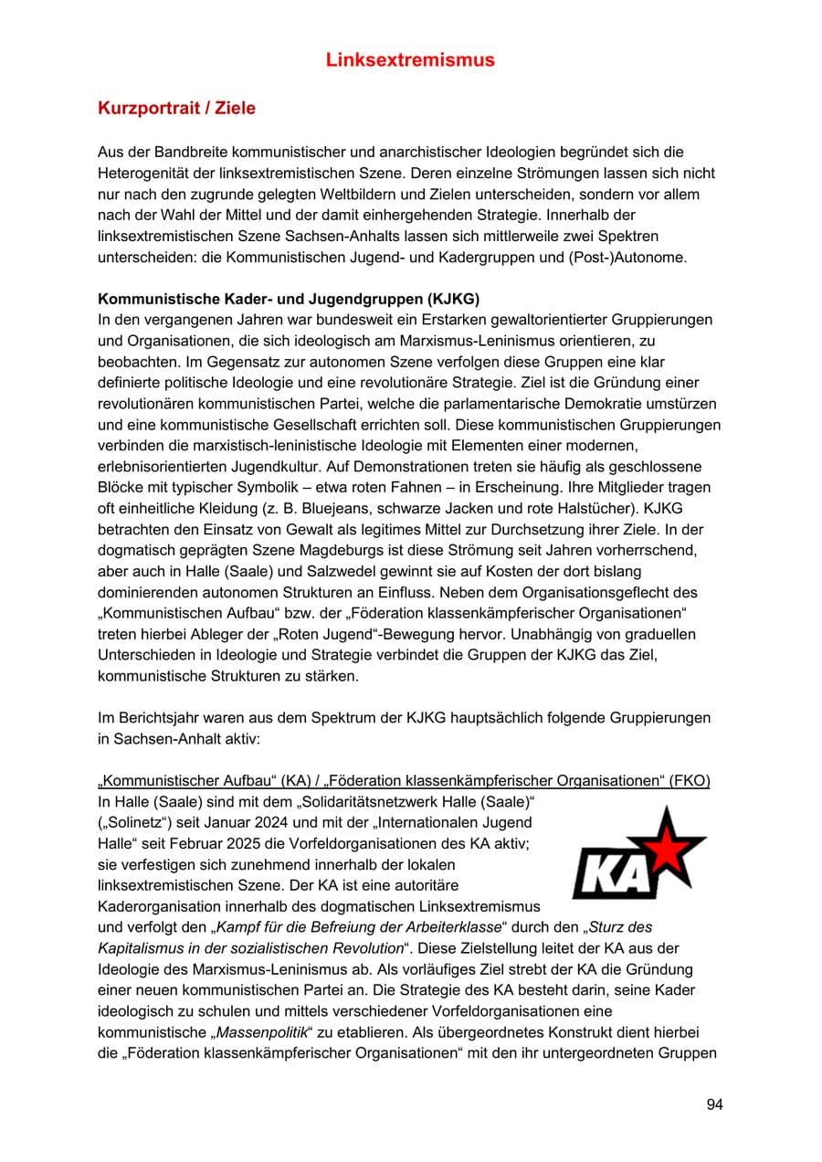 Seite 94 des Verfassungsschutzbericht 2025 Sachsen-Anhalt