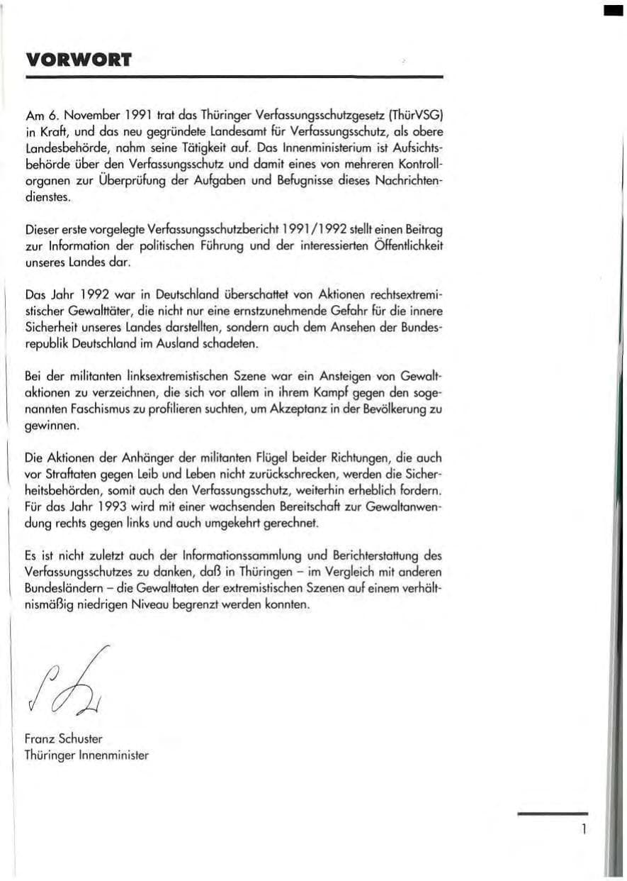Seite 3 des Verfassungsschutzbericht 1992 Thüringen
