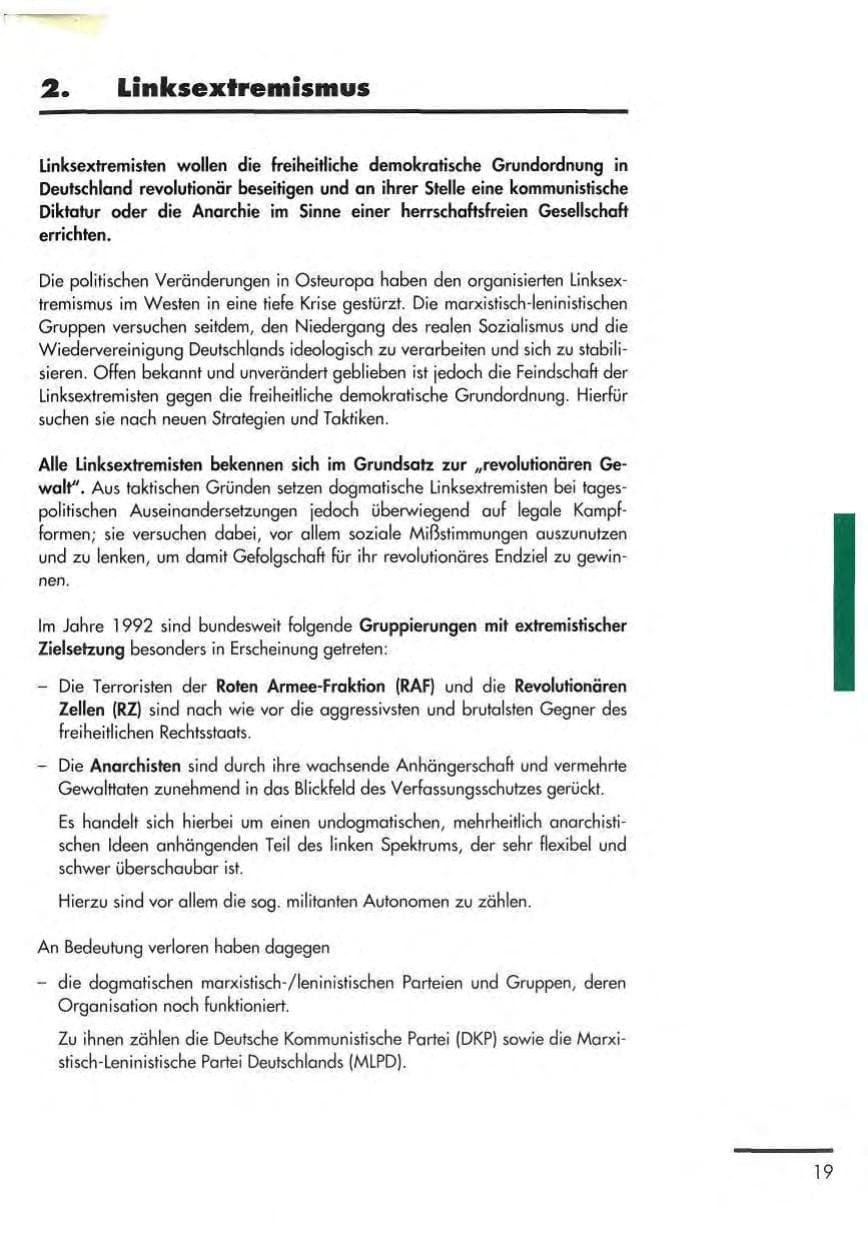 Seite 21 des Verfassungsschutzbericht 1992 Thüringen