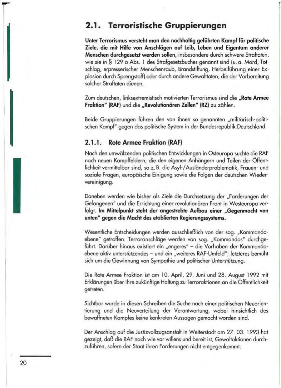 Seite 22 des Verfassungsschutzbericht 1992 Thüringen