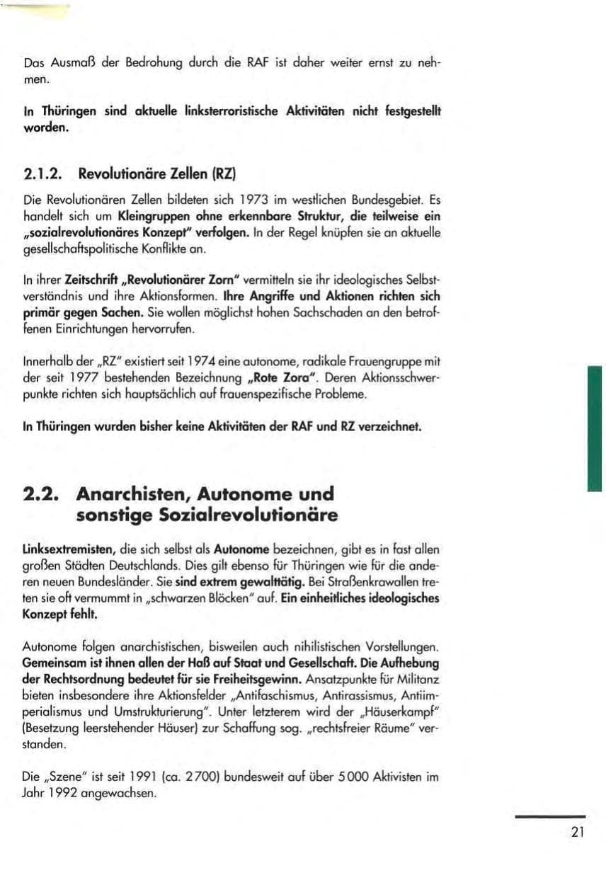 Seite 23 des Verfassungsschutzbericht 1992 Thüringen