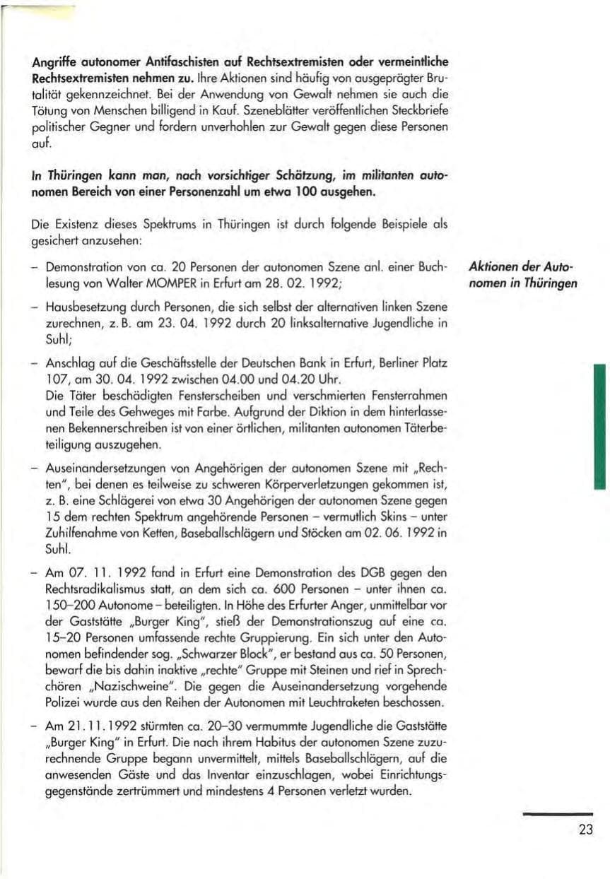 Seite 25 des Verfassungsschutzbericht 1992 Thüringen