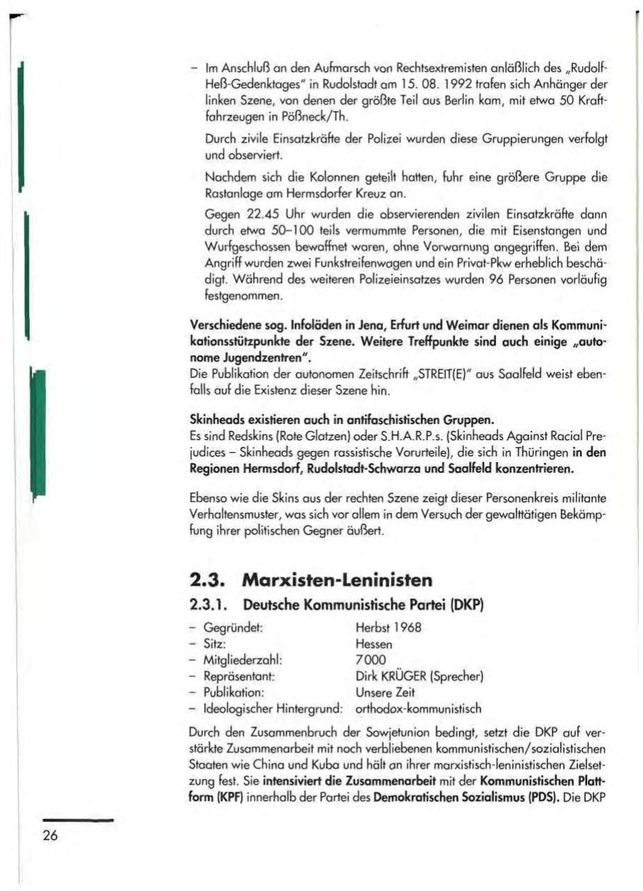 Seite 28 des Verfassungsschutzbericht 1992 Thüringen