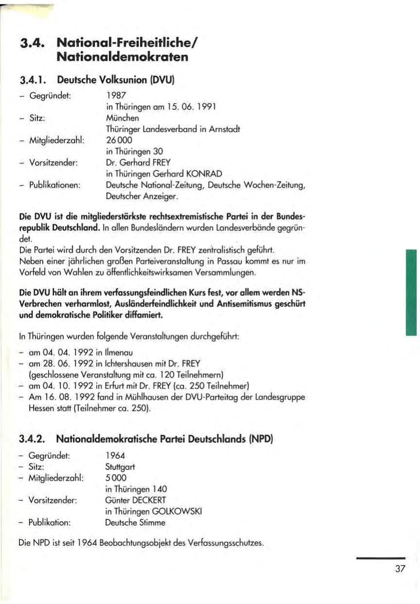 Seite 39 des Verfassungsschutzbericht 1992 Thüringen