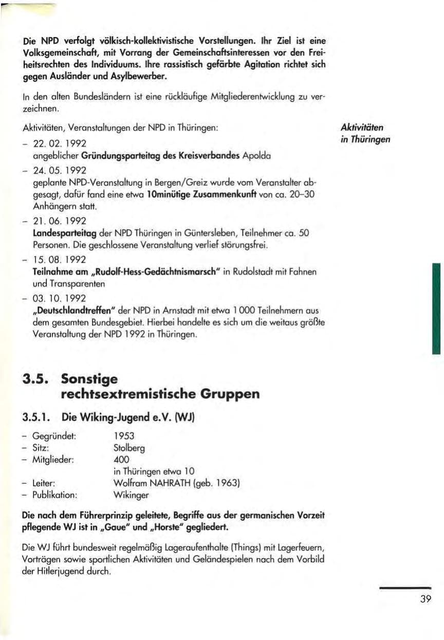 Seite 41 des Verfassungsschutzbericht 1992 Thüringen