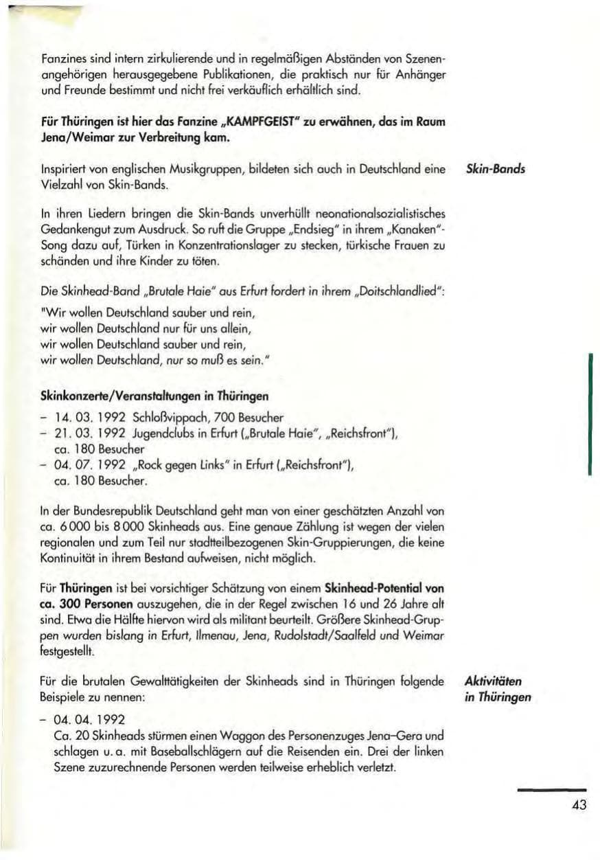 Seite 45 des Verfassungsschutzbericht 1992 Thüringen