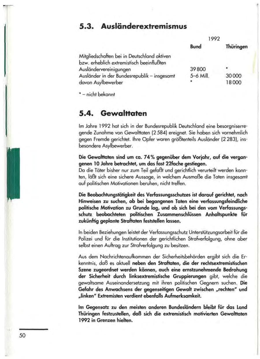 Seite 52 des Verfassungsschutzbericht 1992 Thüringen