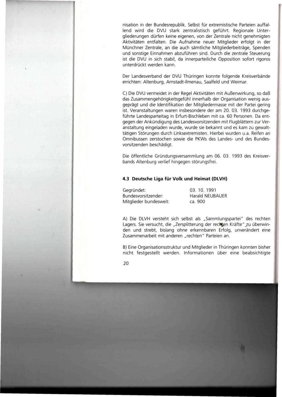 Seite 20 des Verfassungsschutzbericht 1993 Thüringen