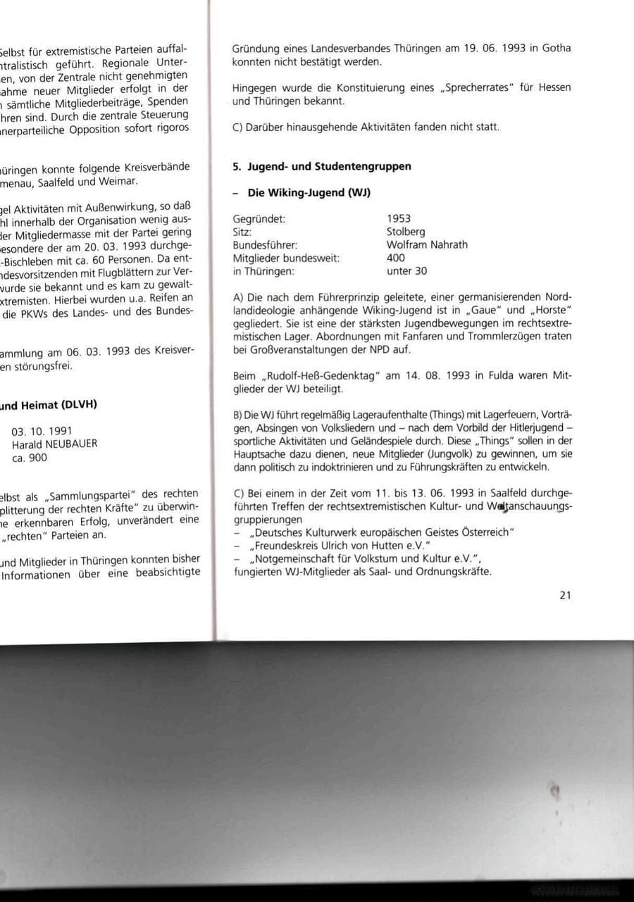 Seite 21 des Verfassungsschutzbericht 1993 Thüringen
