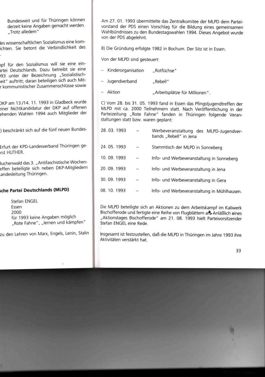 Seite 33 des Verfassungsschutzbericht 1993 Thüringen