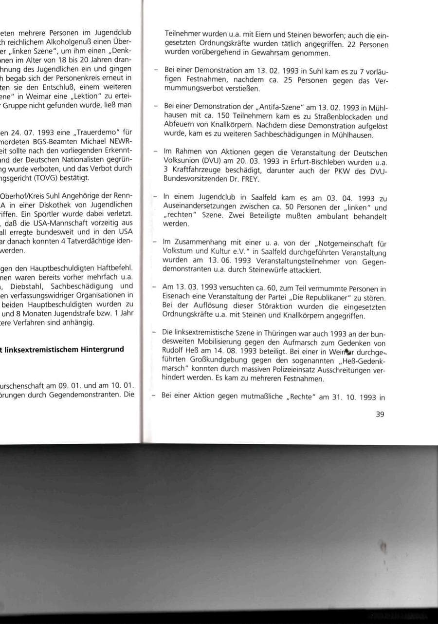 Seite 39 des Verfassungsschutzbericht 1993 Thüringen