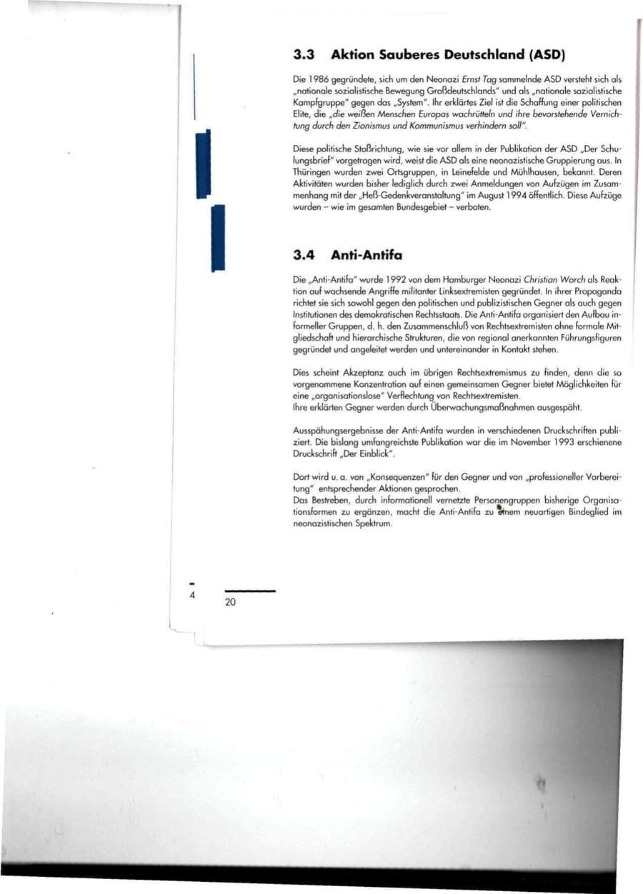 Seite 20 des Verfassungsschutzbericht 1994 Thüringen