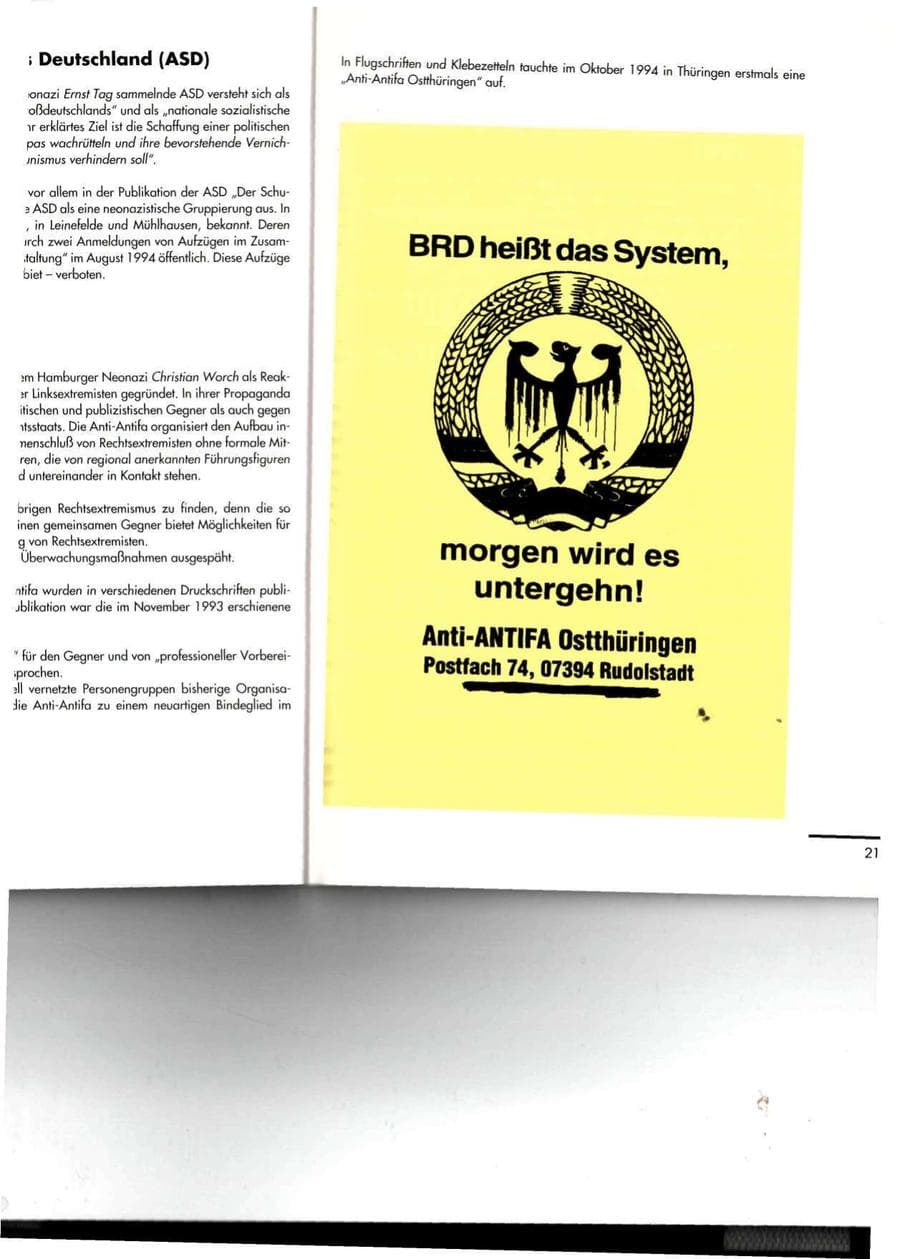 Seite 21 des Verfassungsschutzbericht 1994 Thüringen