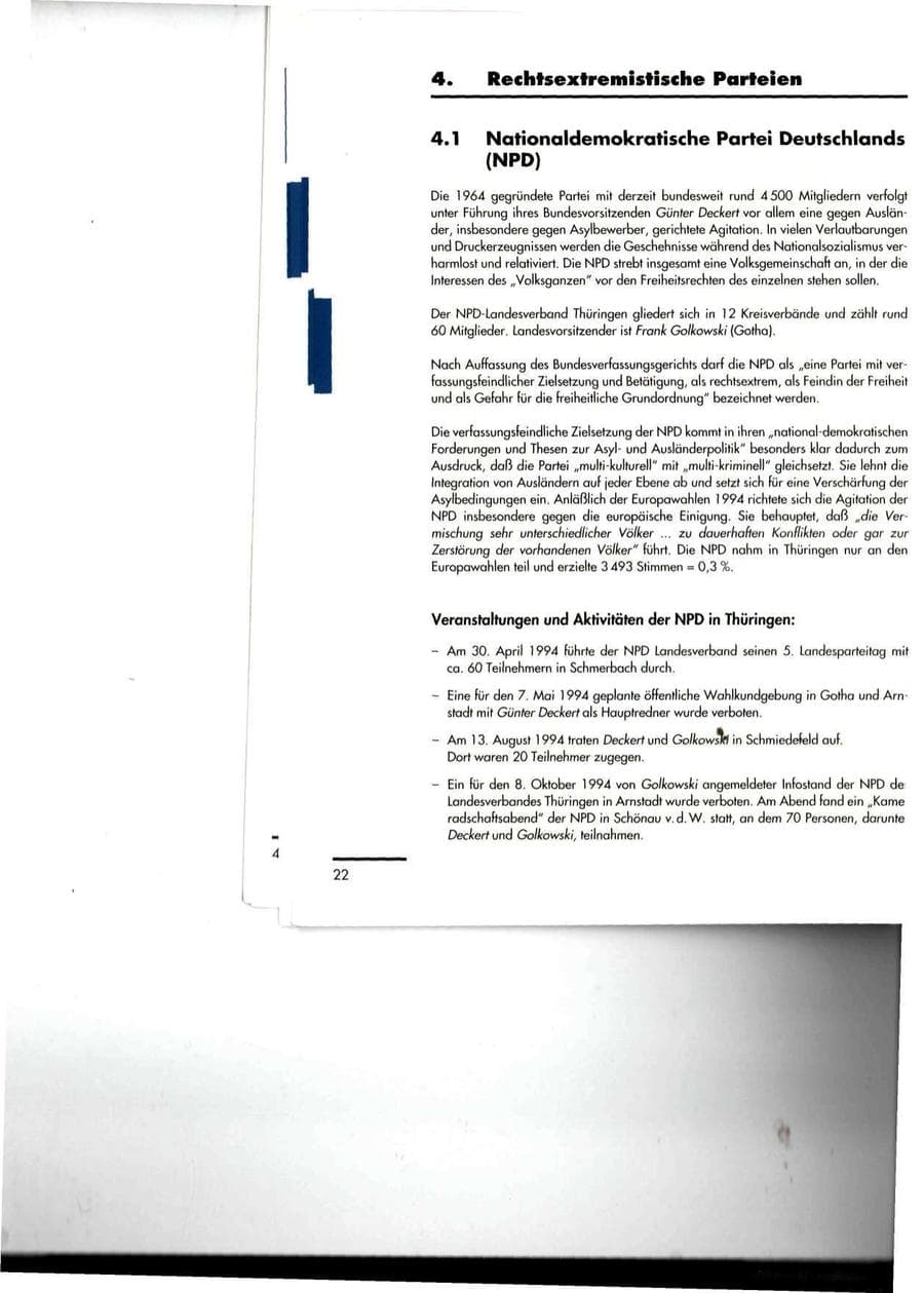 Seite 22 des Verfassungsschutzbericht 1994 Thüringen