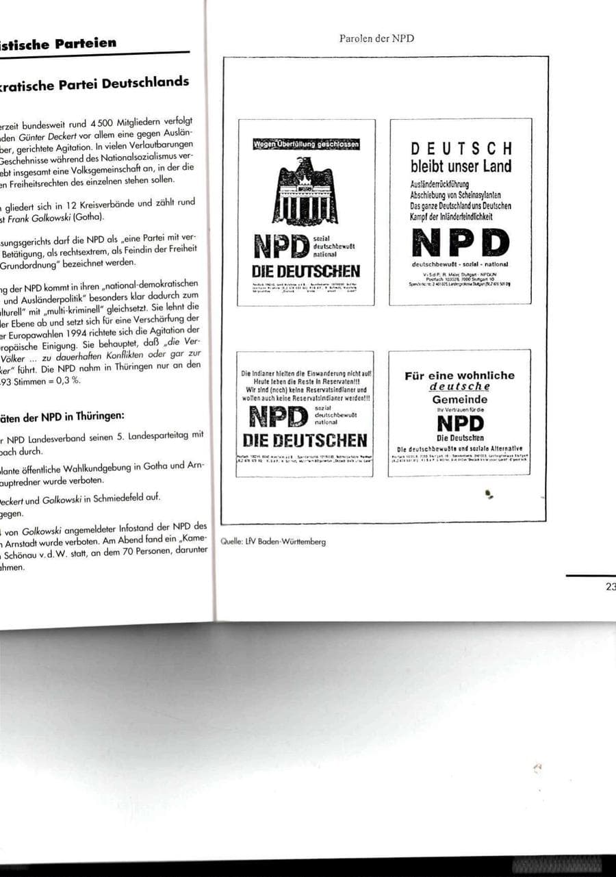 Seite 23 des Verfassungsschutzbericht 1994 Thüringen