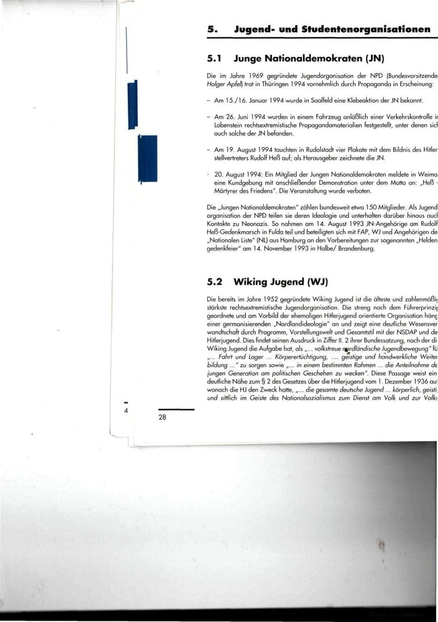 Seite 28 des Verfassungsschutzbericht 1994 Thüringen