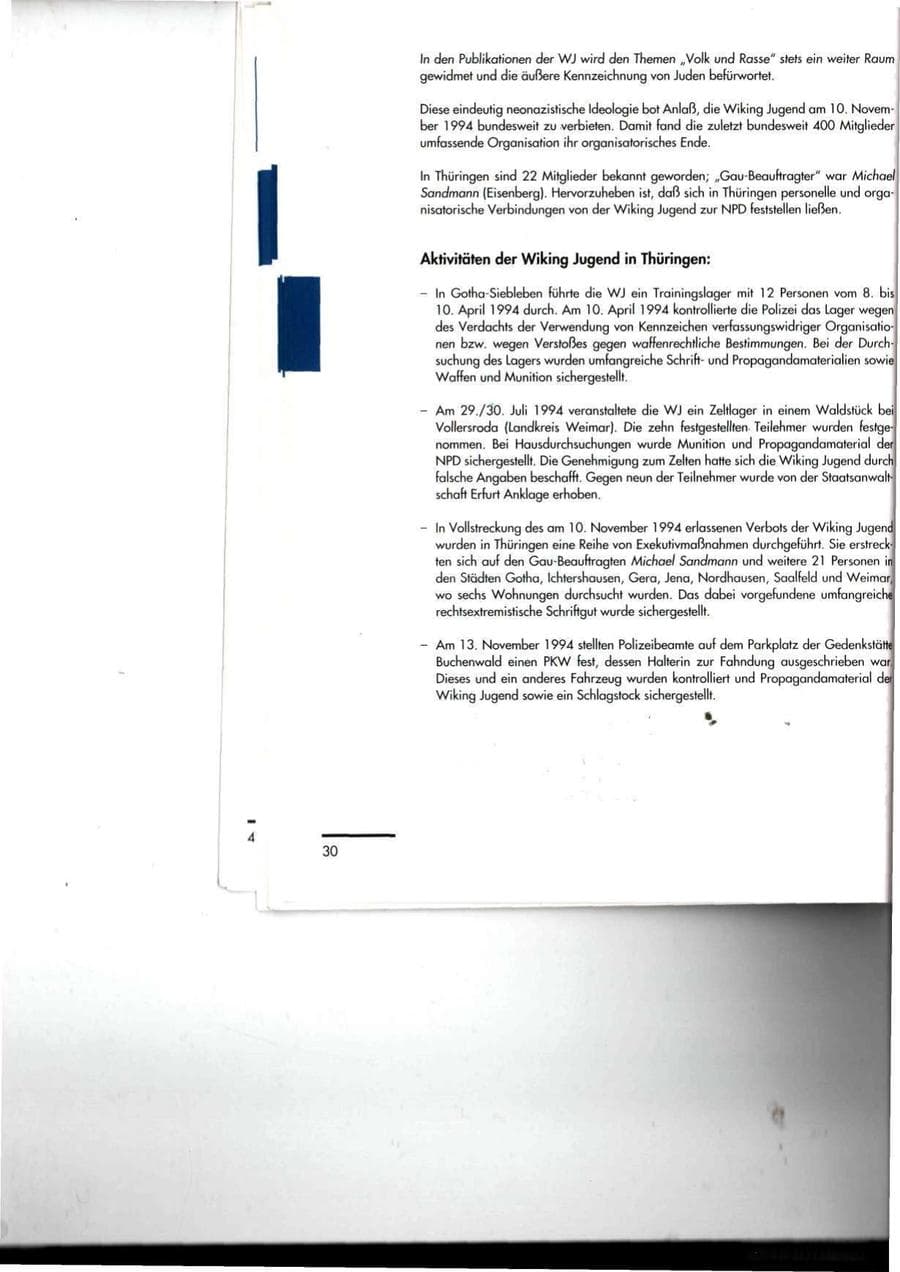 Seite 30 des Verfassungsschutzbericht 1994 Thüringen