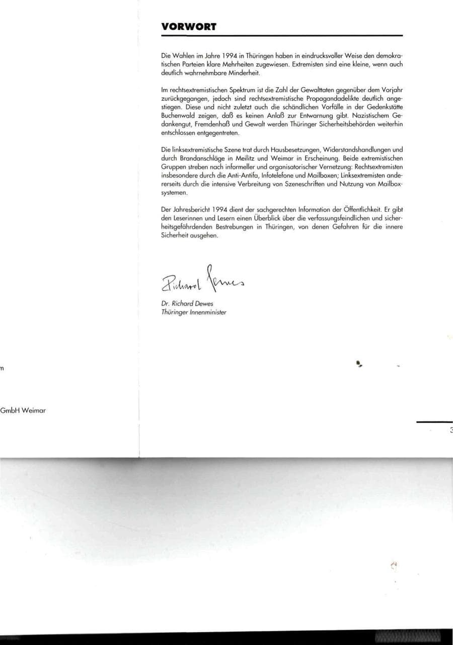 Seite 4 des Verfassungsschutzbericht 1994 Thüringen