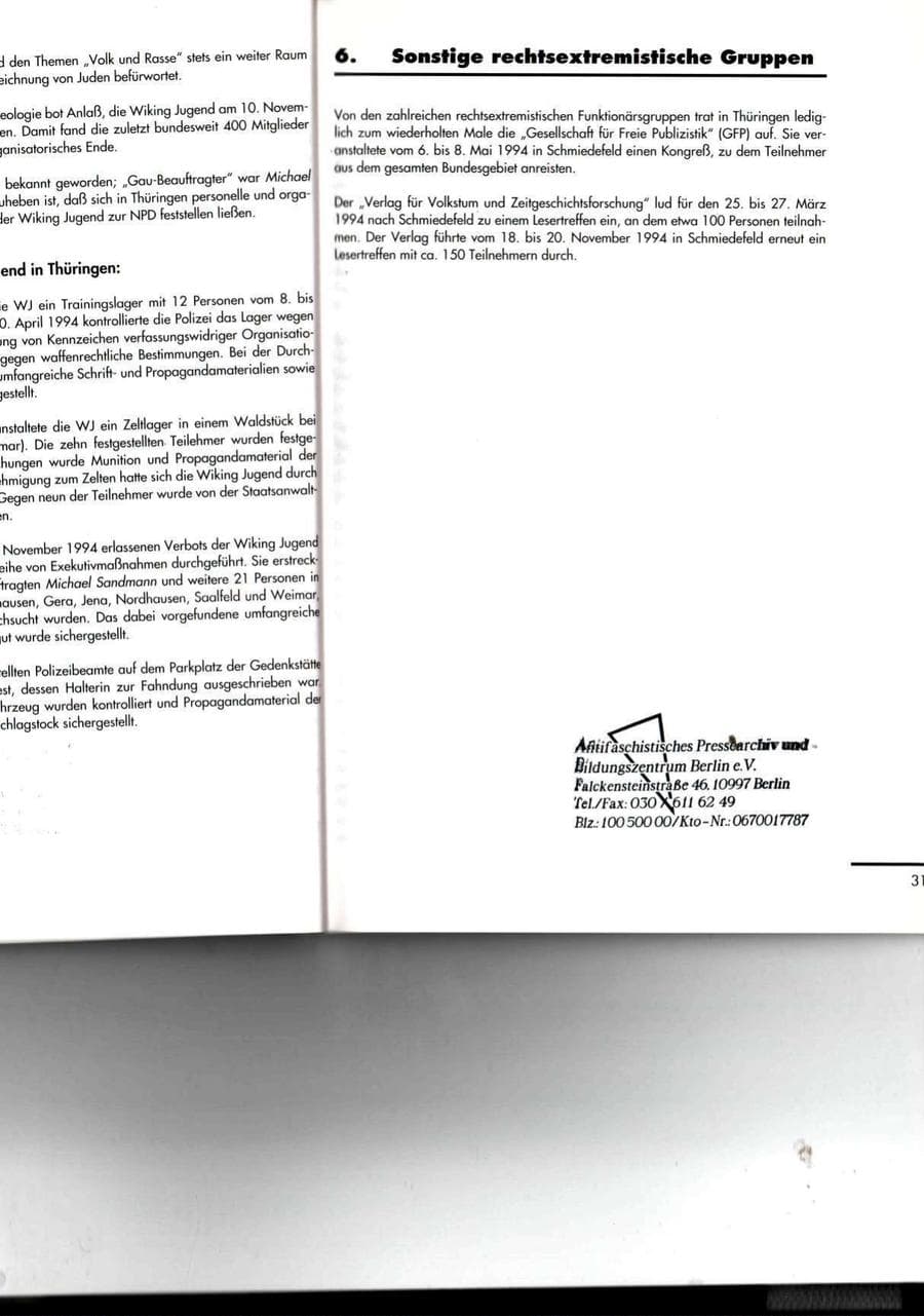 Seite 31 des Verfassungsschutzbericht 1994 Thüringen