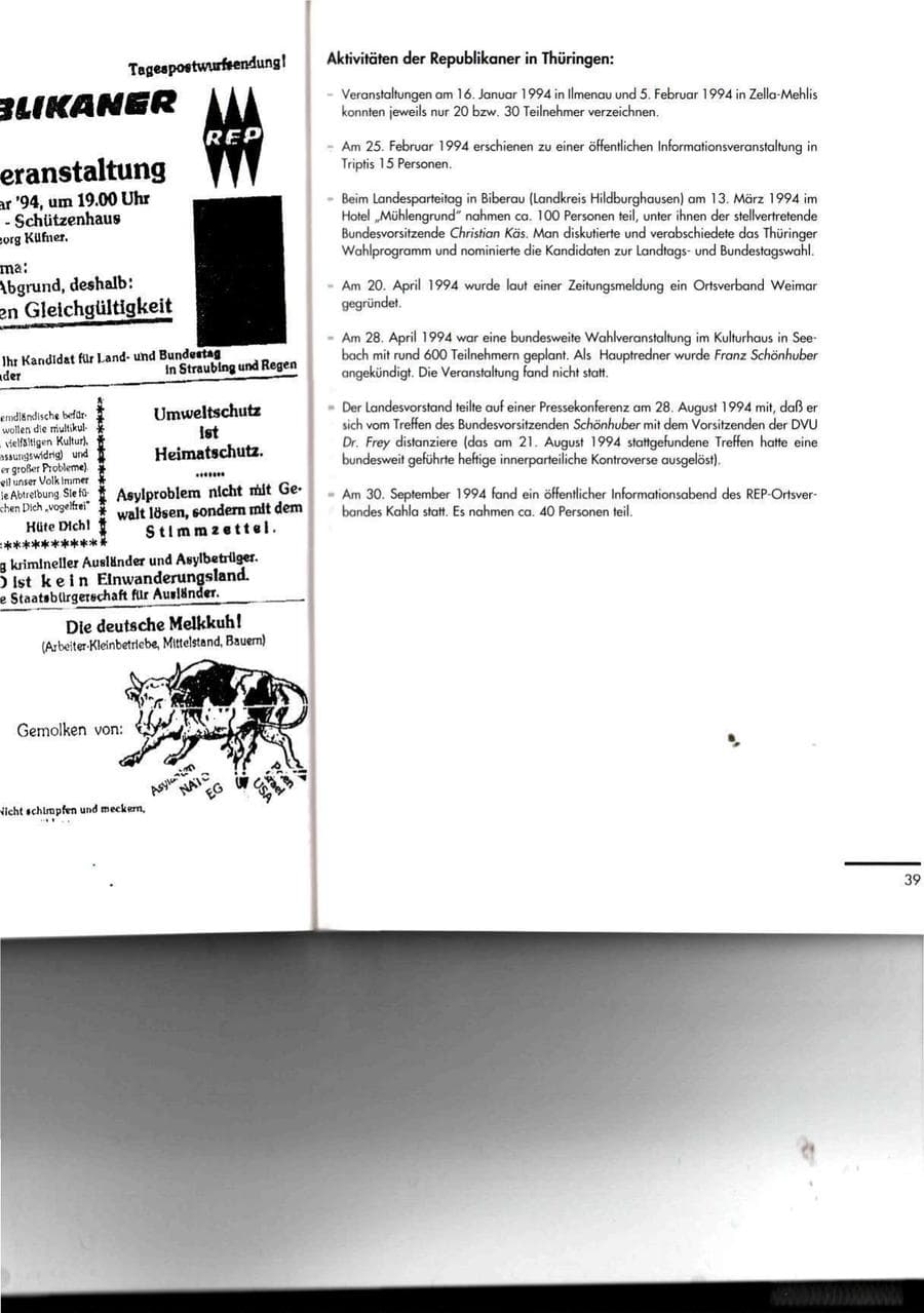Seite 39 des Verfassungsschutzbericht 1994 Thüringen