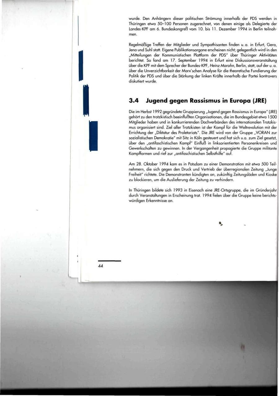 Seite 44 des Verfassungsschutzbericht 1994 Thüringen