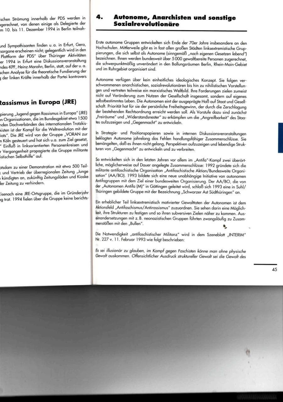Seite 45 des Verfassungsschutzbericht 1994 Thüringen