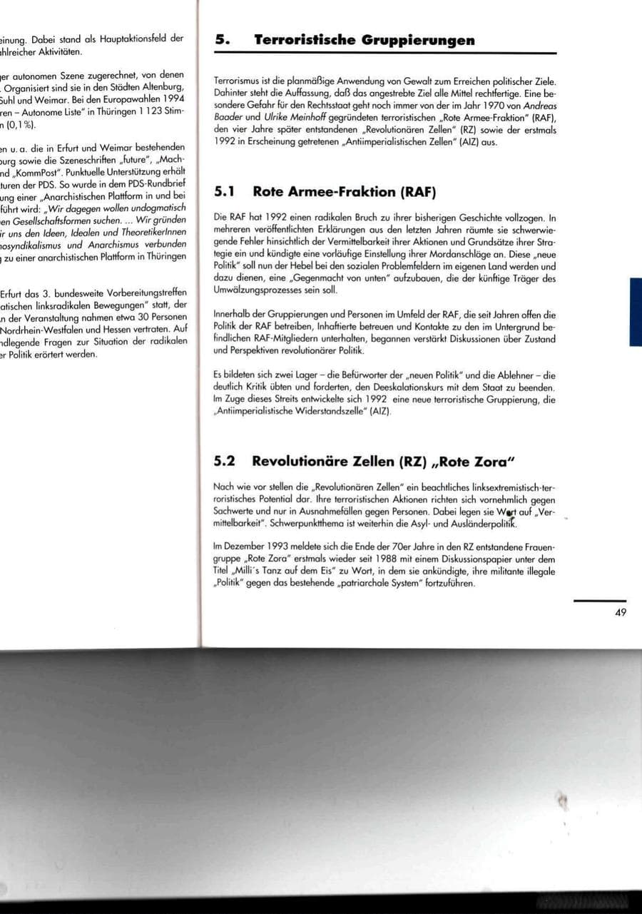 Seite 49 des Verfassungsschutzbericht 1994 Thüringen