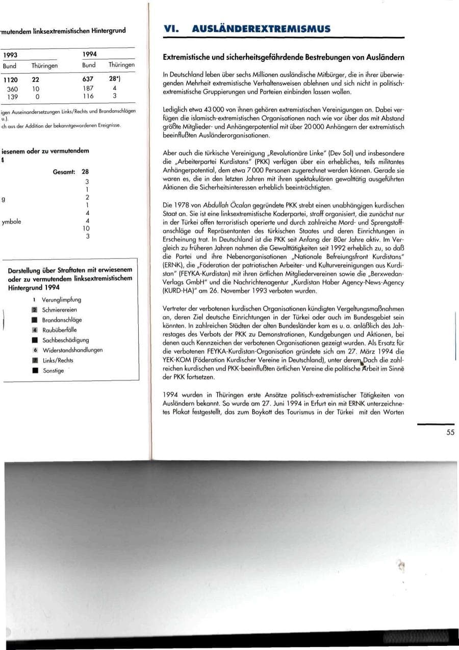 Seite 55 des Verfassungsschutzbericht 1994 Thüringen