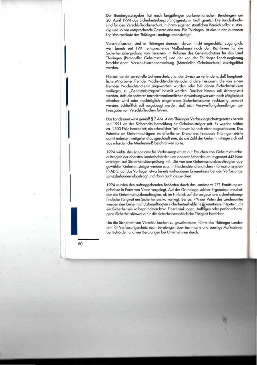 Seite 60 des Verfassungsschutzbericht 1994 Thüringen