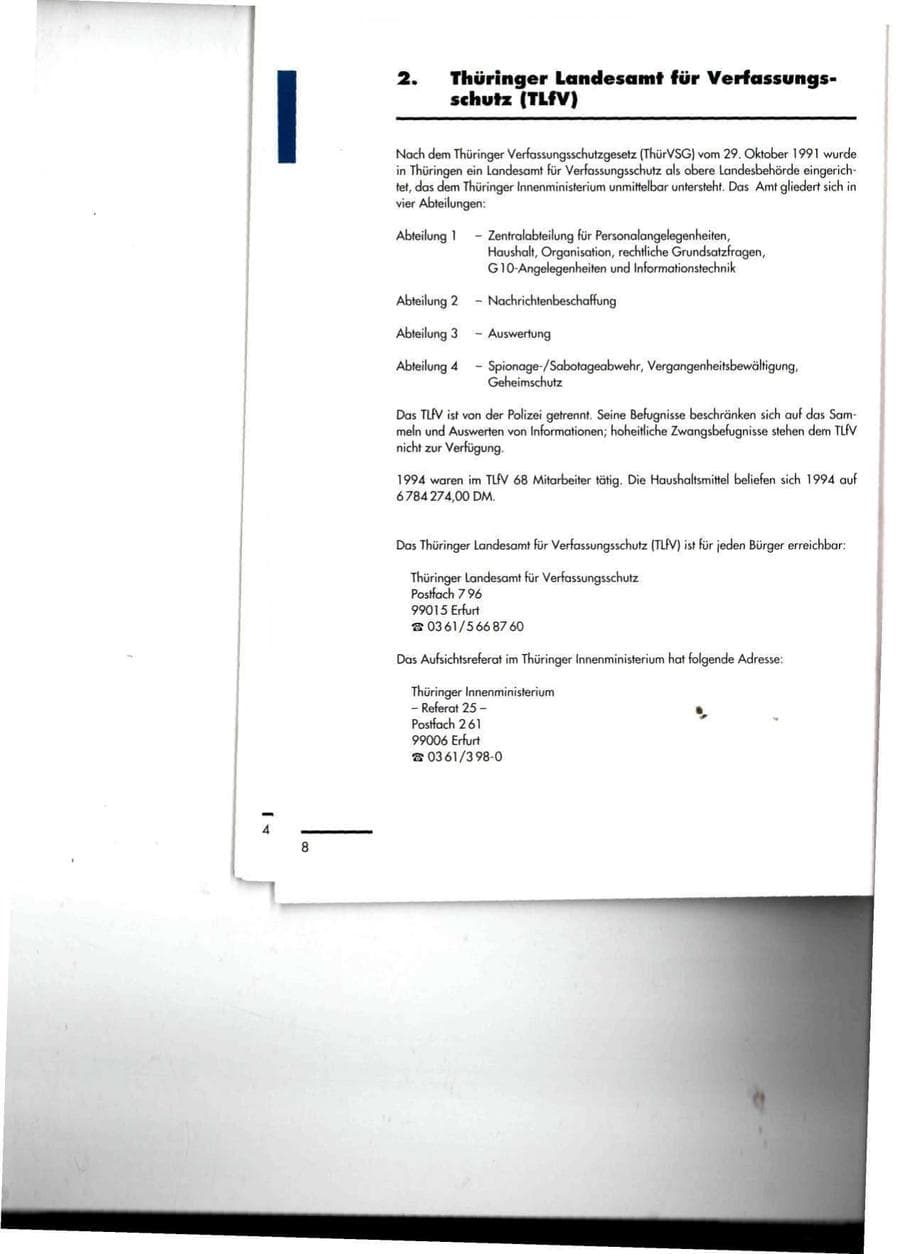 Seite 8 des Verfassungsschutzbericht 1994 Thüringen