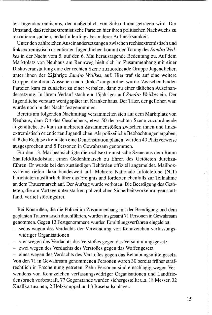 Seite 15 des Verfassungsschutzbericht 1995 Thüringen