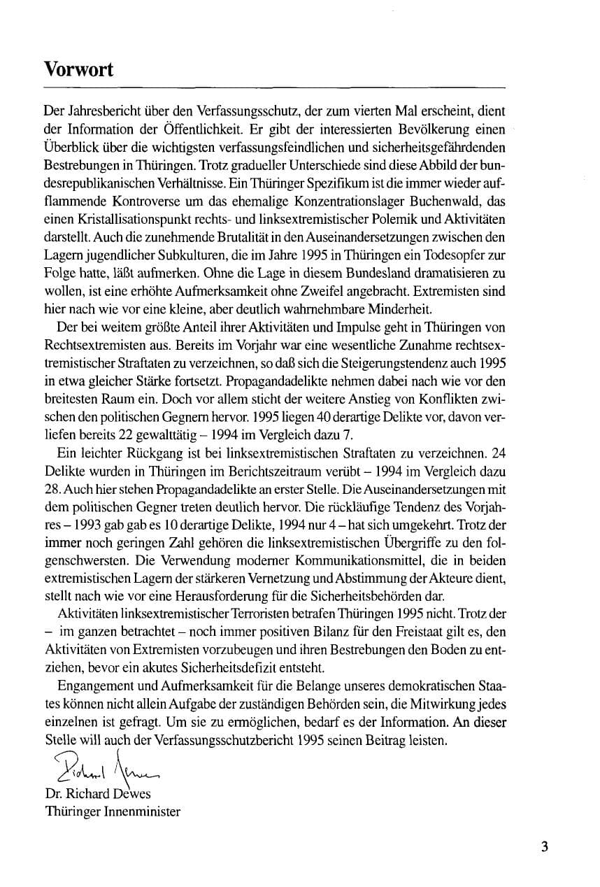 Seite 3 des Verfassungsschutzbericht 1995 Thüringen
