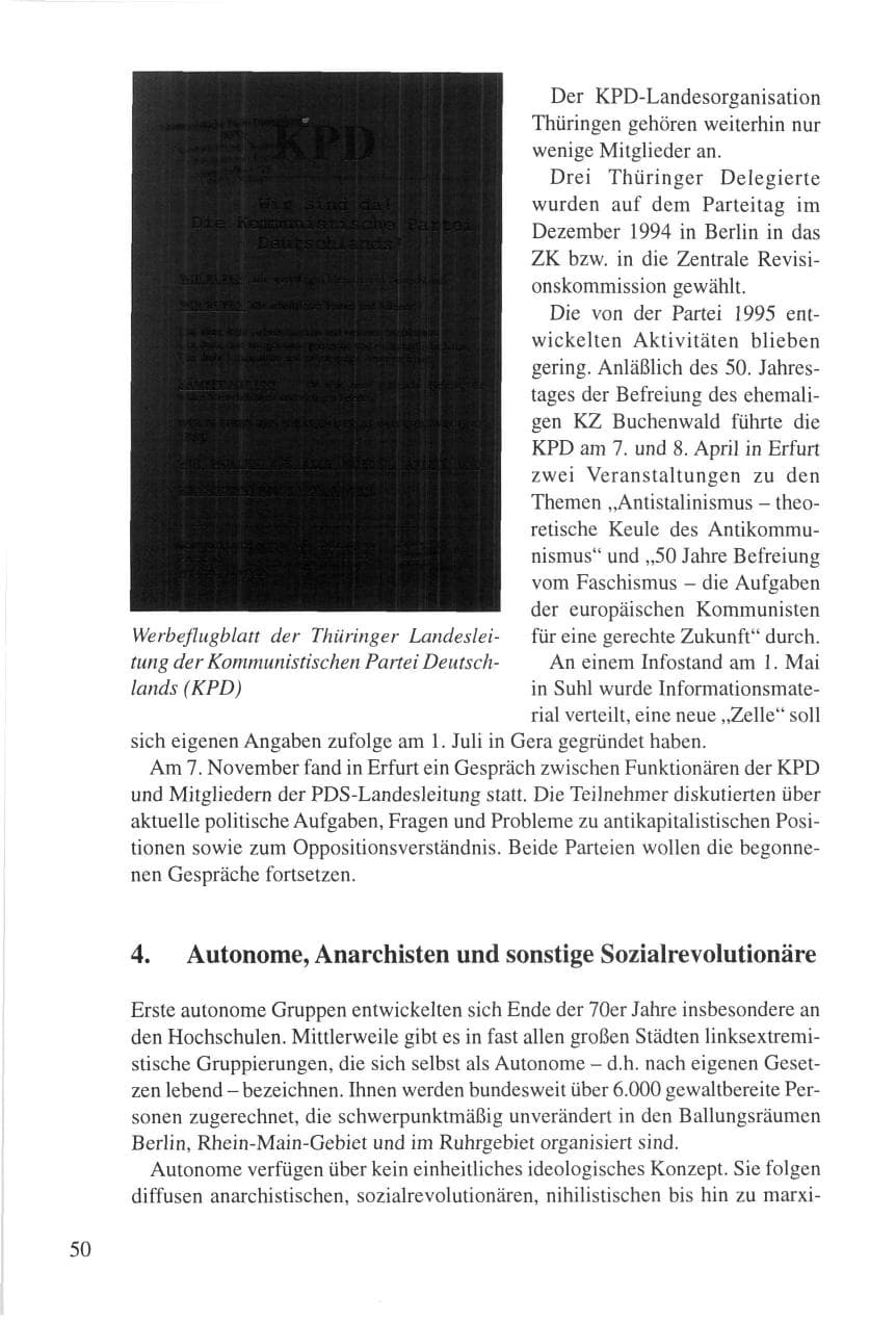 Seite 50 des Verfassungsschutzbericht 1995 Thüringen
