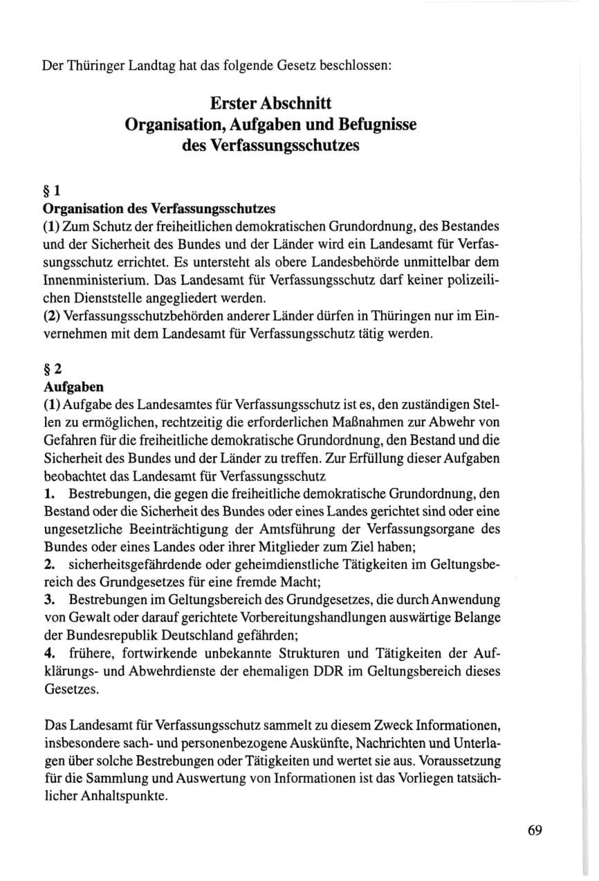 Seite 69 des Verfassungsschutzbericht 1995 Thüringen
