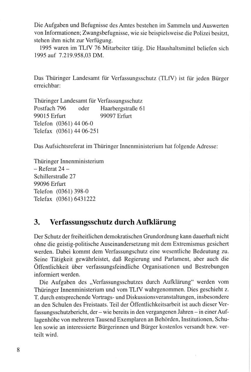 Seite 8 des Verfassungsschutzbericht 1995 Thüringen