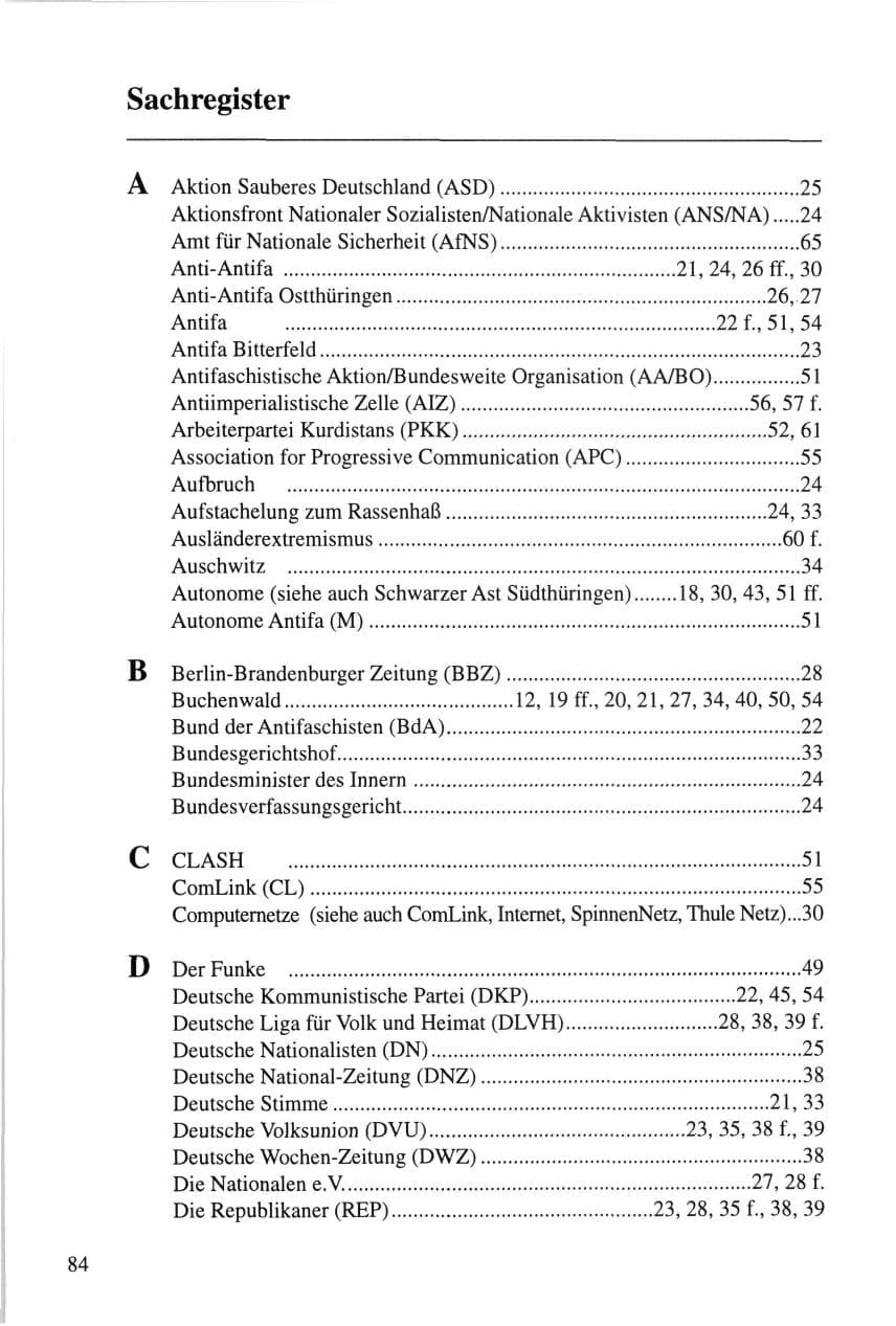 Seite 84 des Verfassungsschutzbericht 1995 Thüringen