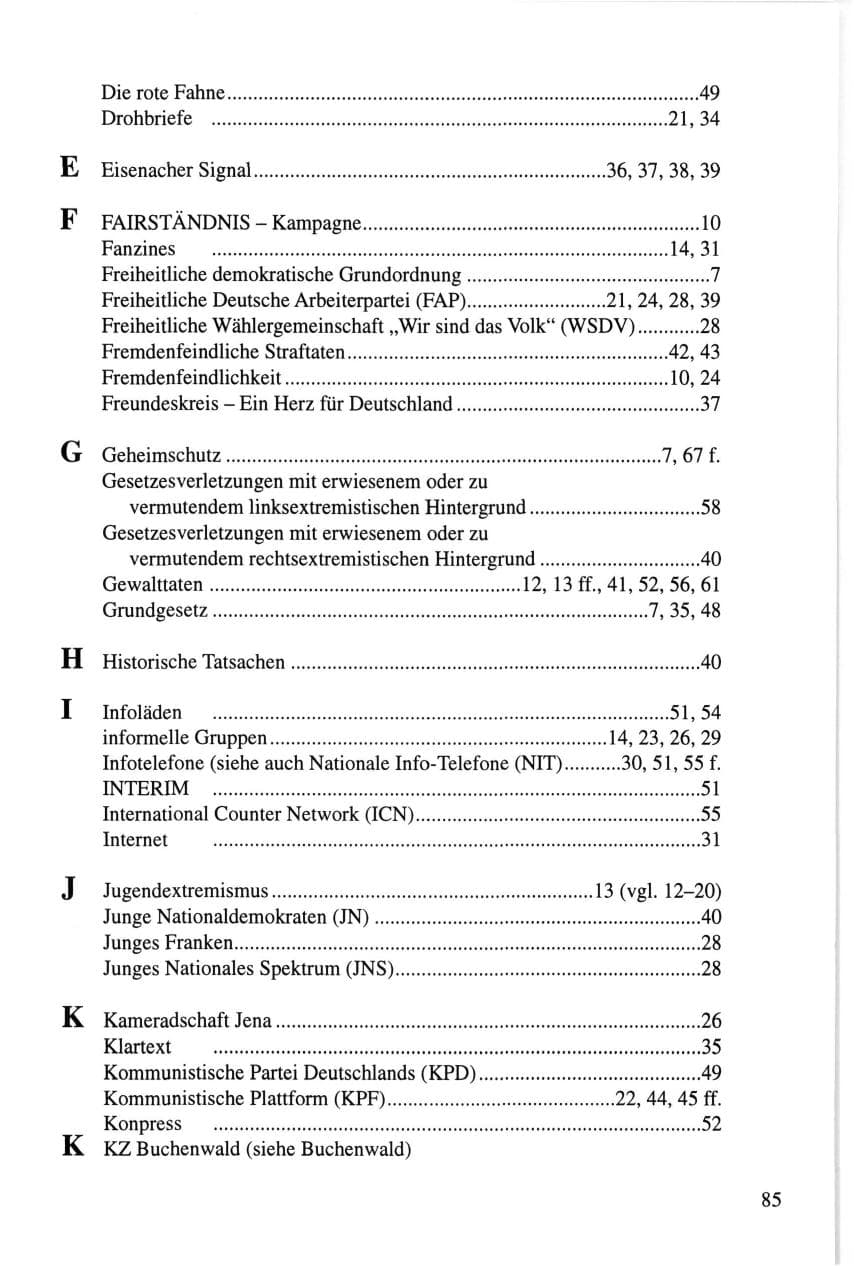 Seite 85 des Verfassungsschutzbericht 1995 Thüringen