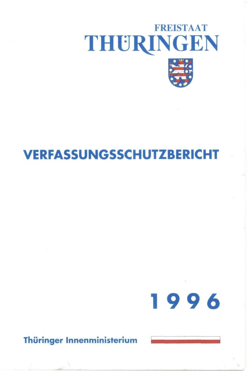 Seite 1 des Verfassungsschutzbericht 1996 Thüringen