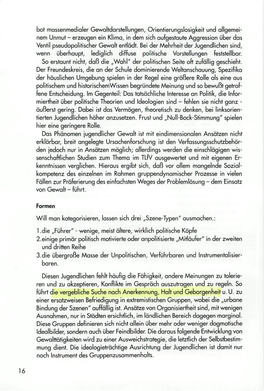 Seite 16 des Verfassungsschutzbericht 1996 Thüringen