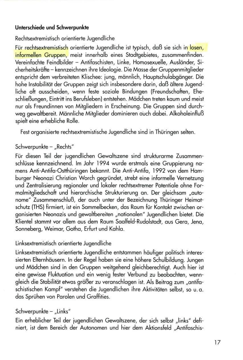 Seite 17 des Verfassungsschutzbericht 1996 Thüringen