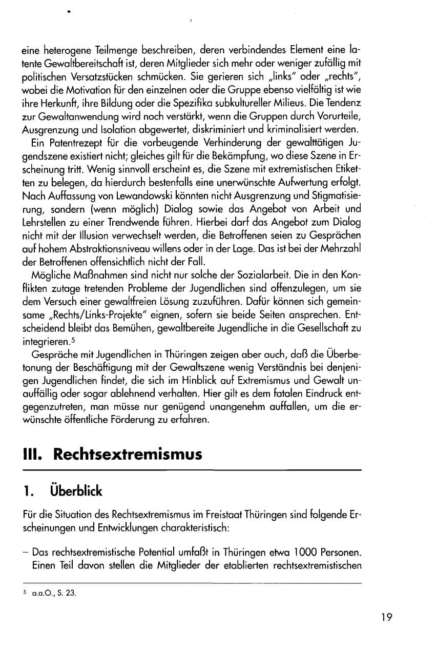Seite 19 des Verfassungsschutzbericht 1996 Thüringen