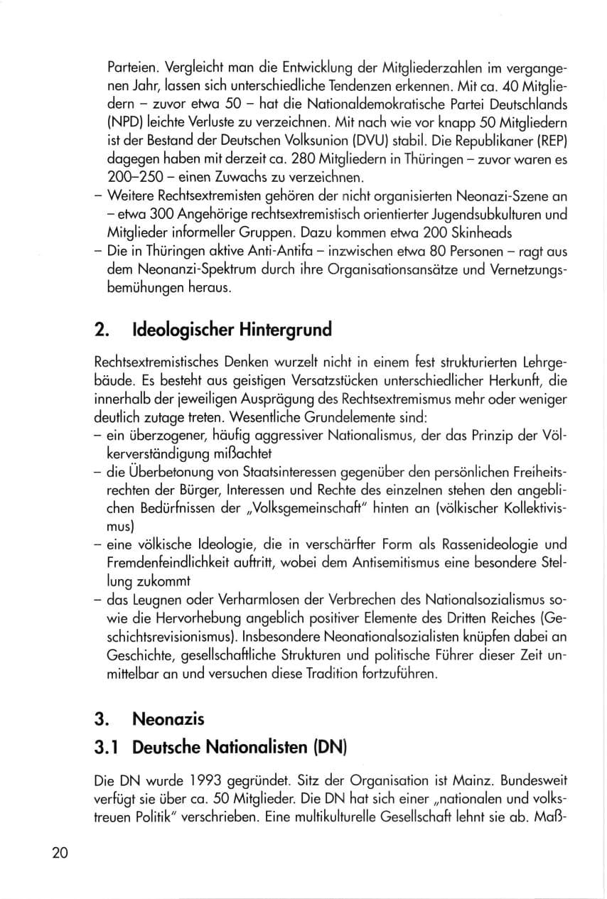 Seite 20 des Verfassungsschutzbericht 1996 Thüringen