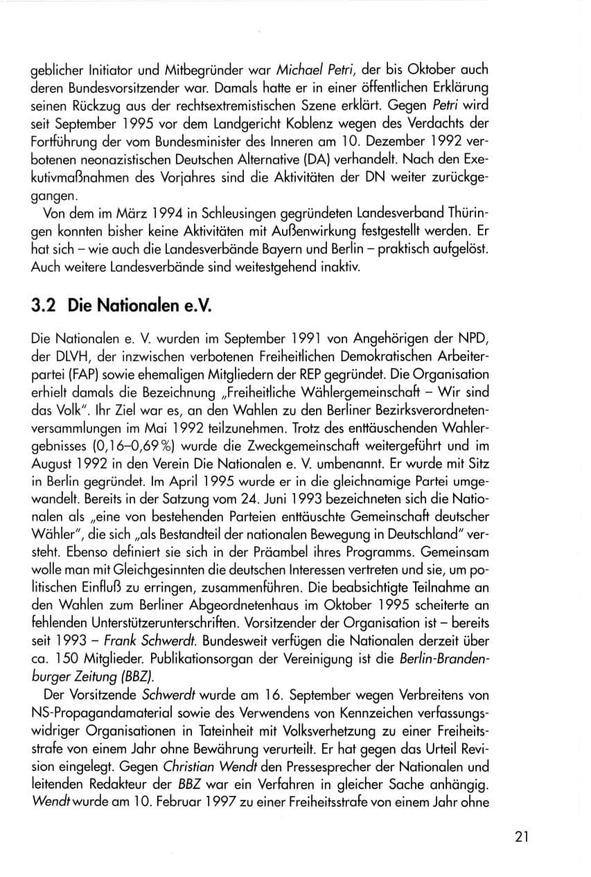 Seite 21 des Verfassungsschutzbericht 1996 Thüringen