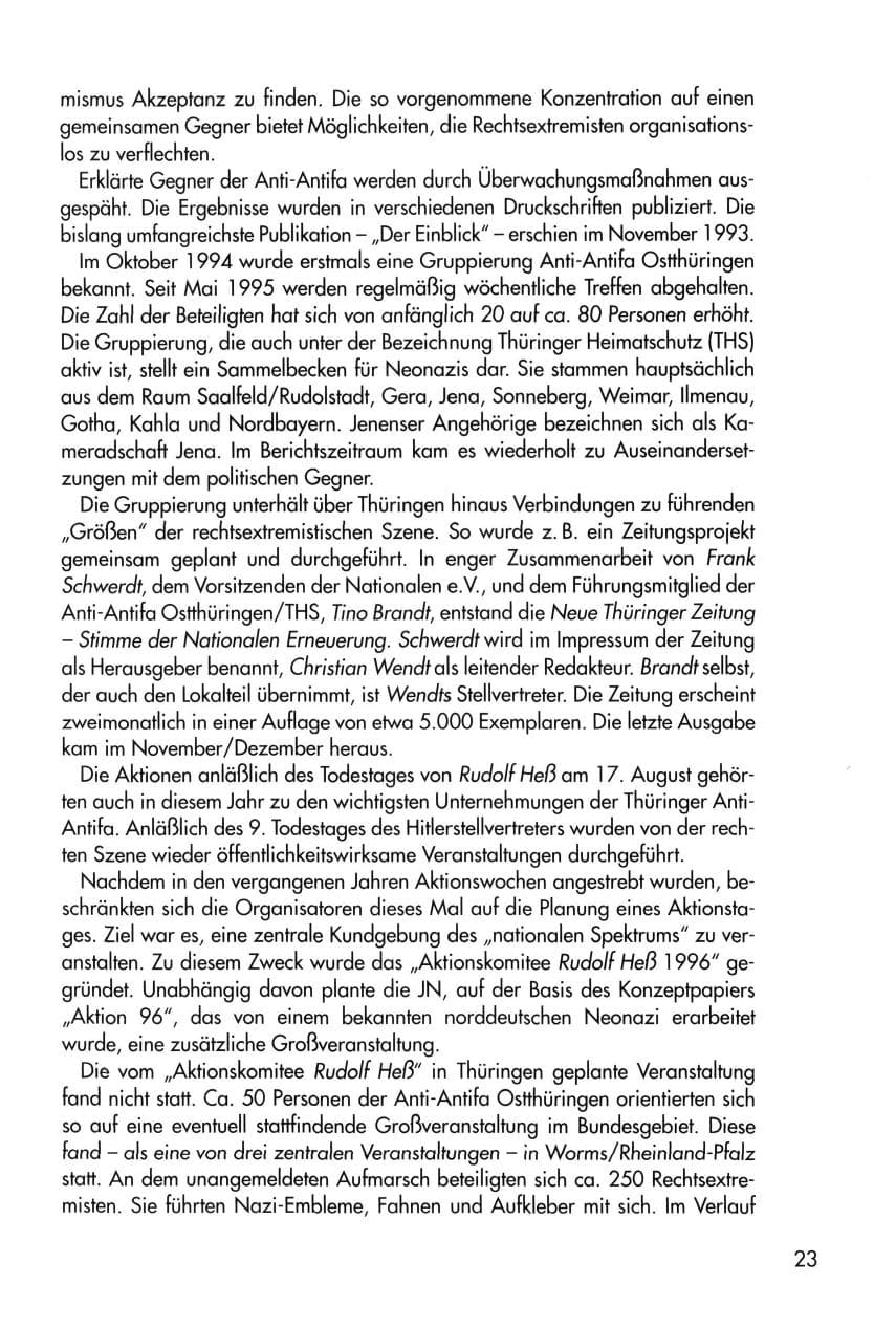 Seite 23 des Verfassungsschutzbericht 1996 Thüringen