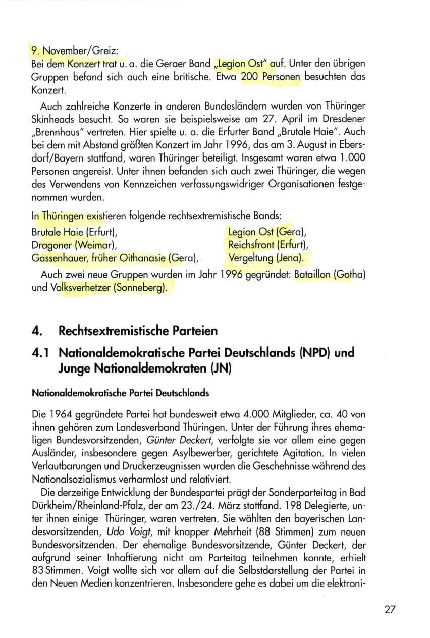 Seite 27 des Verfassungsschutzbericht 1996 Thüringen